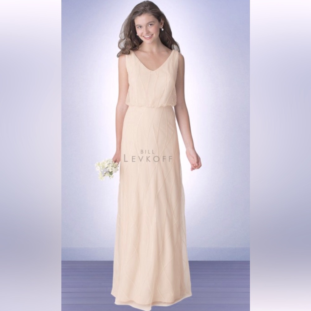Bill Levkoff Sequin Mesh V-Neck Wedding Bridesmaid Prom Dress Size 12
